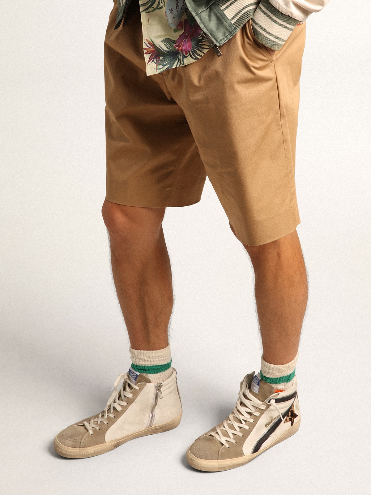Men's Slide with leopard print pony skin star and black flash - Golden Goose Men