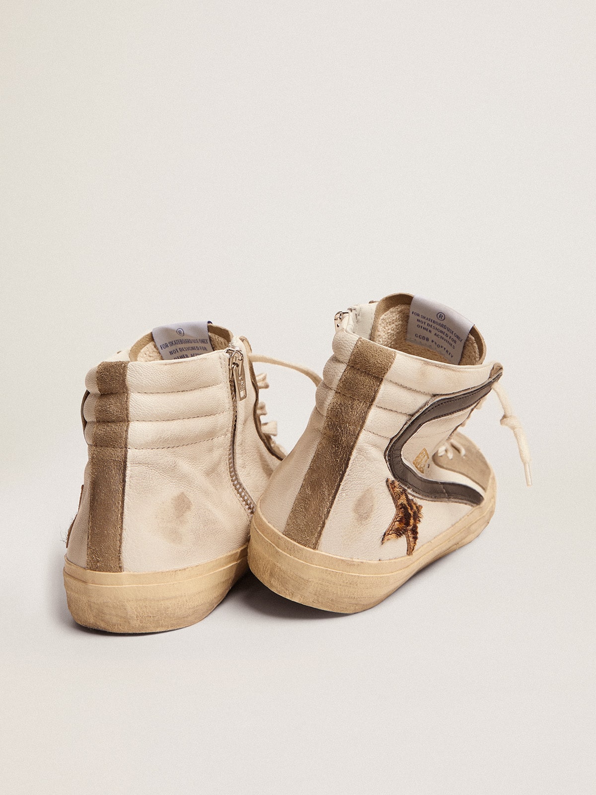 Men's Slide with leopard print pony skin star and black flash - Golden Goose Men