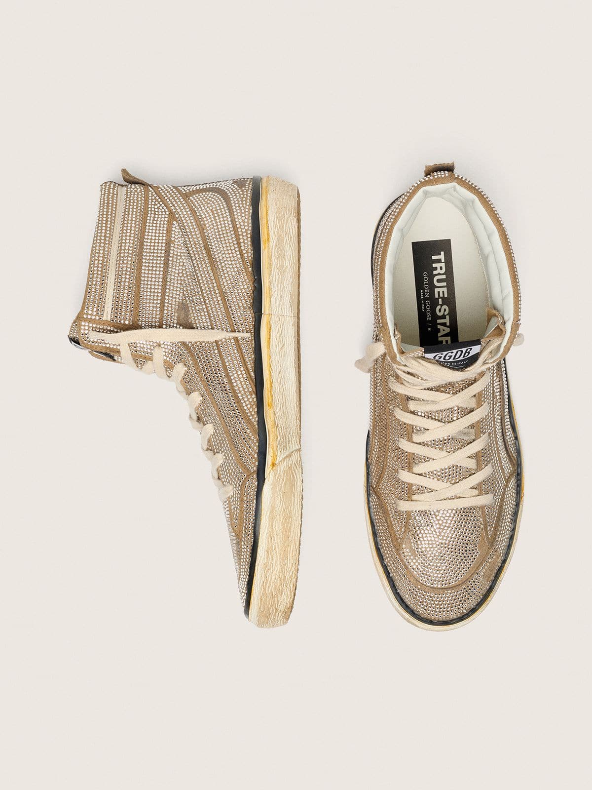 Men's Slide LAB sneakers in tobacco-colored suede with crystals and tobacco-colored suede star - Golden Goose Men