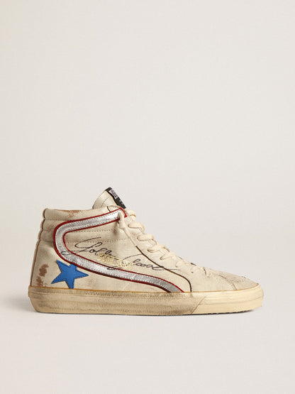 Men’s Slide with light blue leather star and metallic silver leather flash - Golden Goose Men