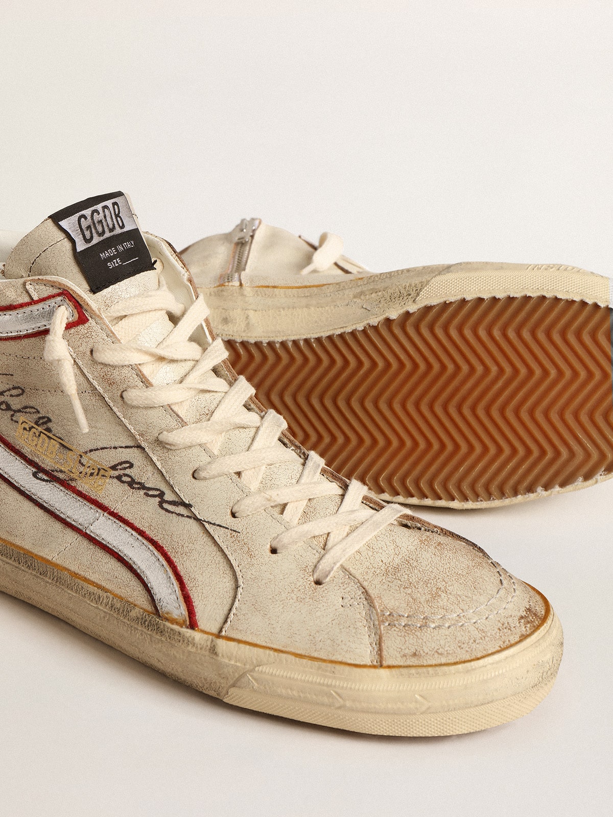 Men’s Slide with light blue leather star and metallic silver leather flash - Golden Goose Men