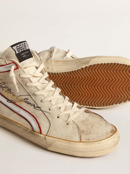 Men’s Slide with light blue leather star and metallic silver leather flash - Golden Goose Men