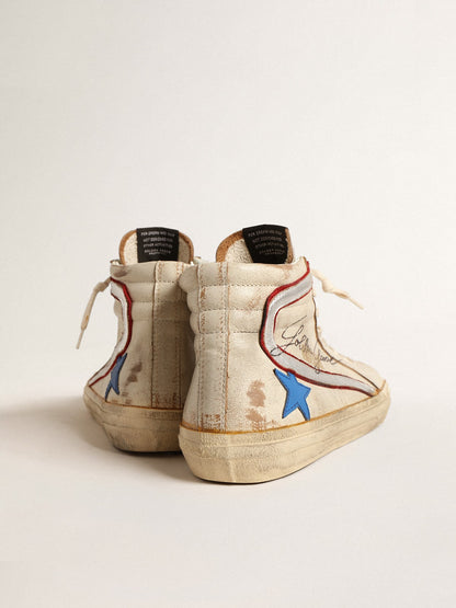 Men’s Slide with light blue leather star and metallic silver leather flash - Golden Goose Men