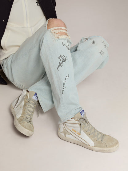 Men's Slide in leather with suede details - Golden Goose Men