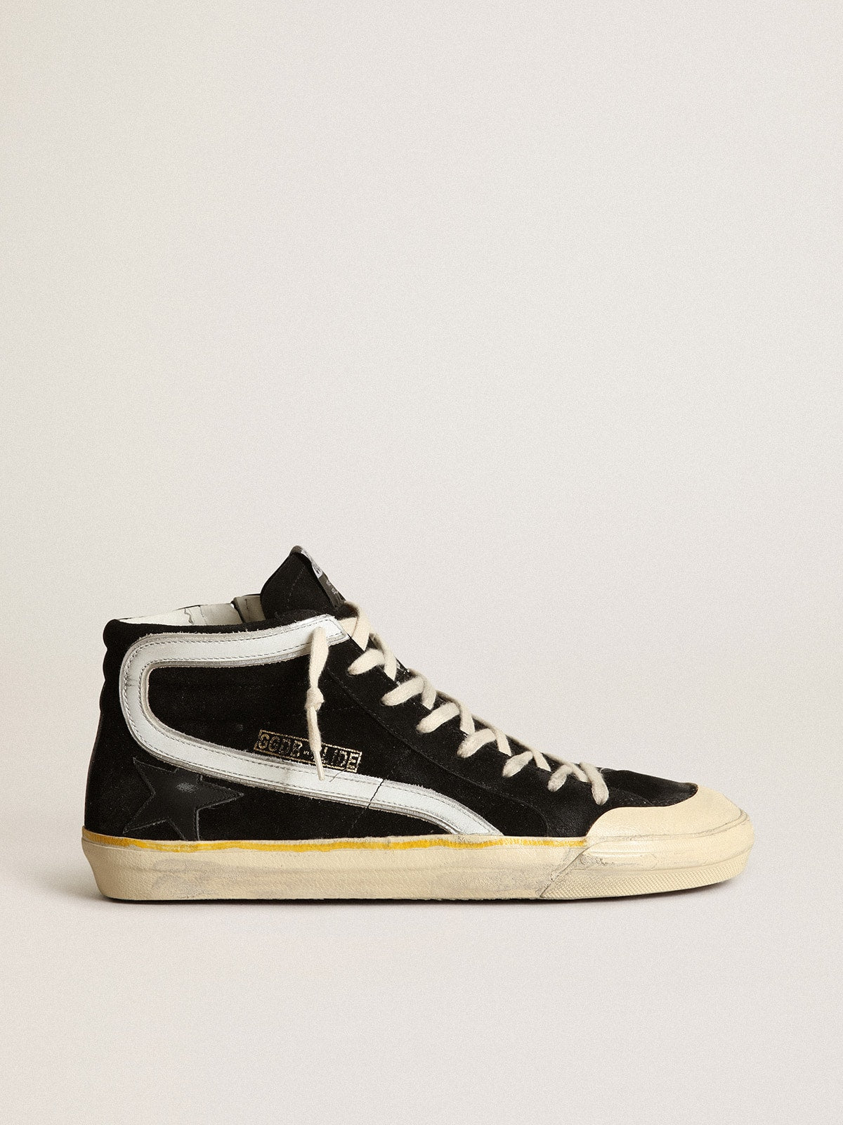 Men's Slide Penstar in black suede with black star and white flash - Golden Goose Men