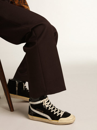 Men's Slide Penstar in black suede with black star and white flash - Golden Goose Men