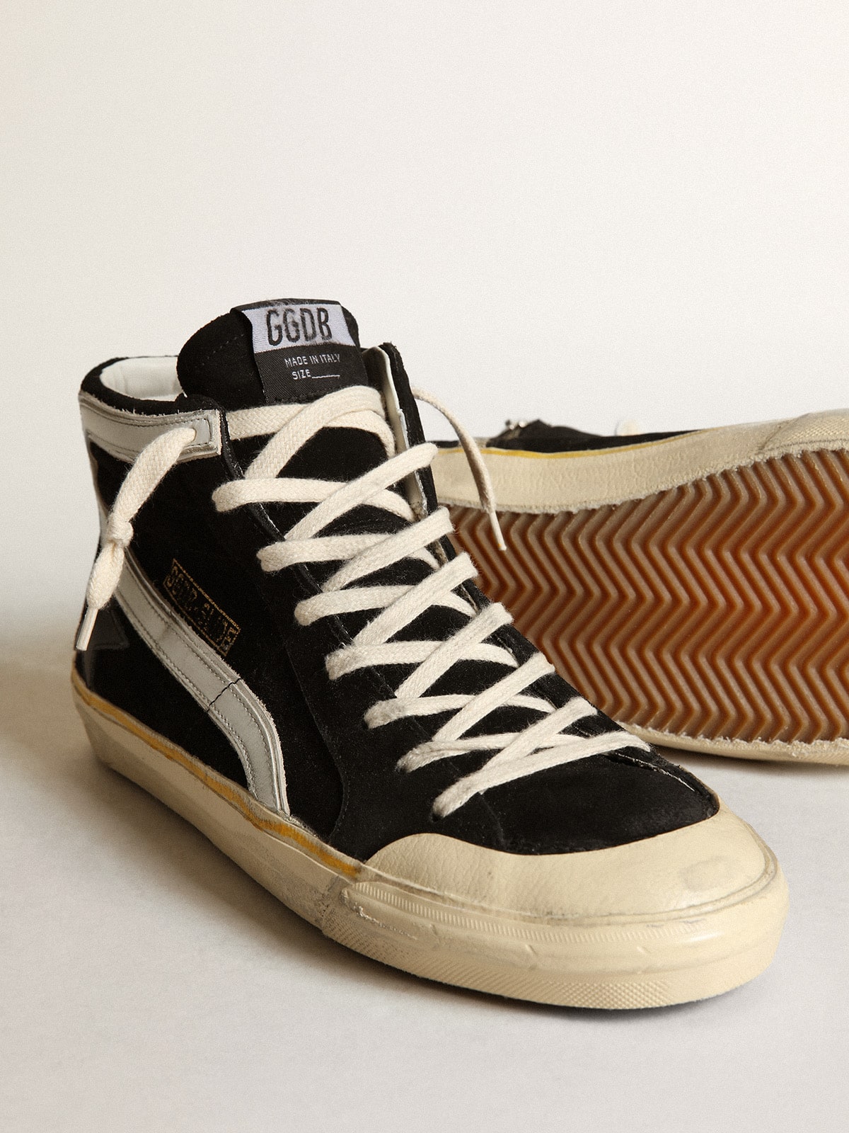 Men's Slide Penstar in black suede with black star and white flash - Golden Goose Men