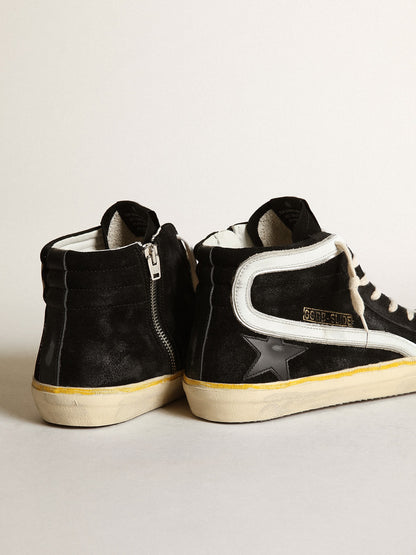 Men's Slide Penstar in black suede with black star and white flash - Golden Goose Men