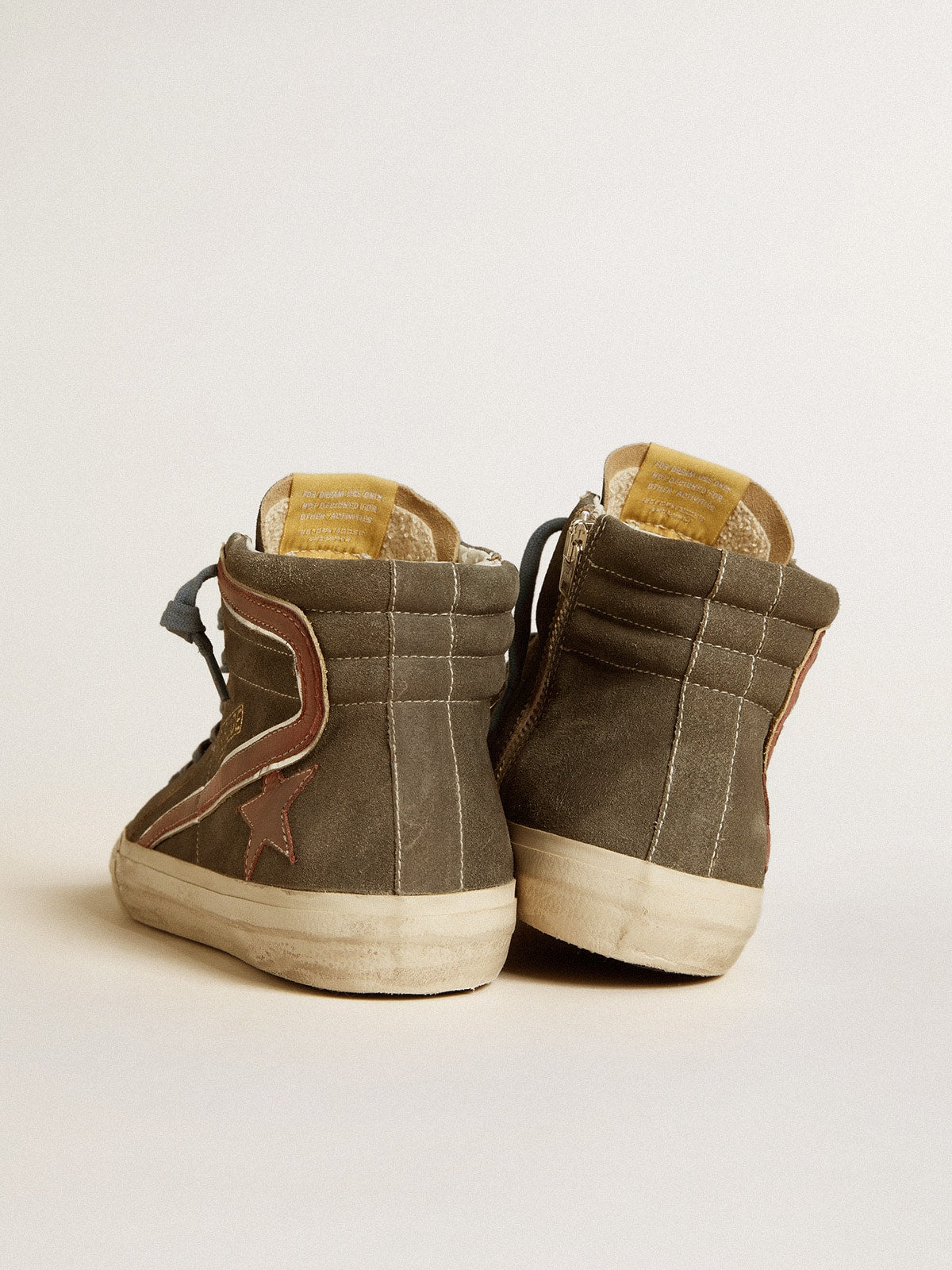 Men's Slide in gray suede with brown nubuck star and flash - Golden Goose Men