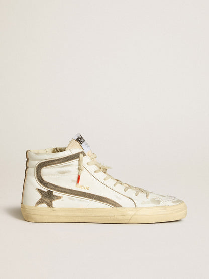 Men’s Slide LAB in white leather with star and flash in brown suede - Golden Goose Men