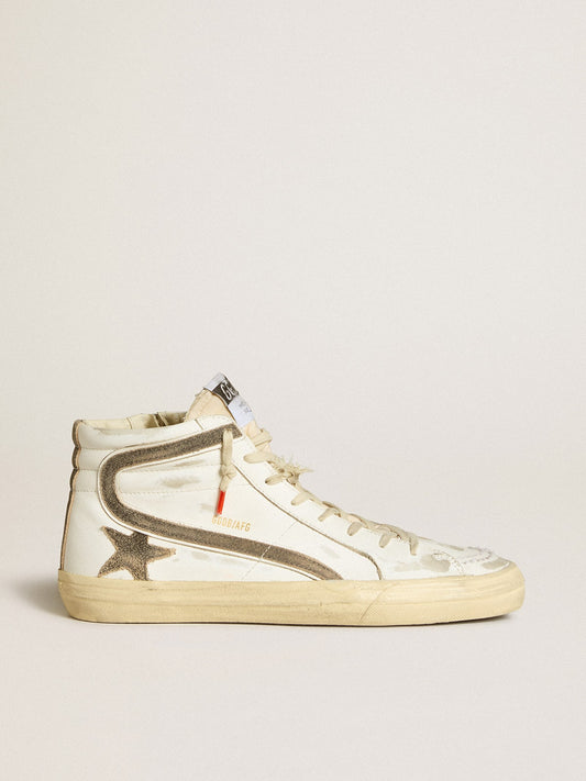 Men’s Slide LAB in white leather with star and flash in brown suede - Golden Goose Men