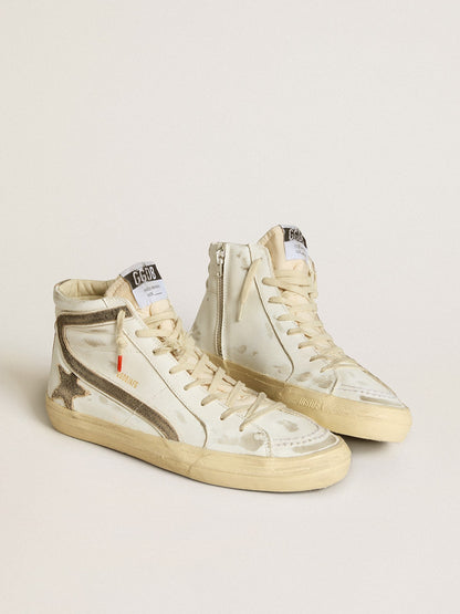 Men’s Slide LAB in white leather with star and flash in brown suede - Golden Goose Men