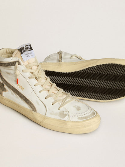 Men’s Slide LAB in white leather with star and flash in brown suede - Golden Goose Men