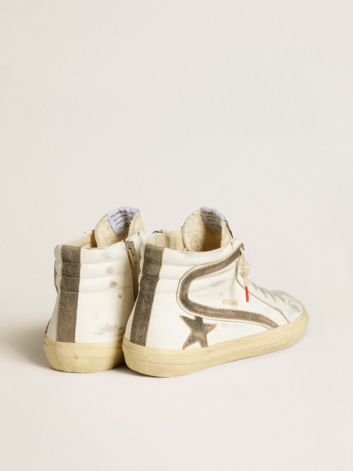 Men’s Slide LAB in white leather with star and flash in brown suede - Golden Goose Men