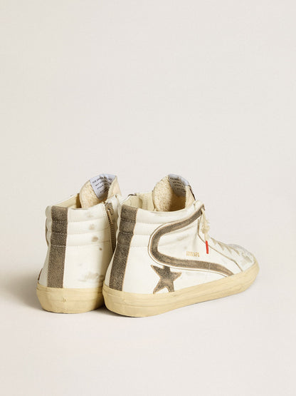 Men’s Slide LAB in white leather with star and flash in brown suede - Golden Goose Men
