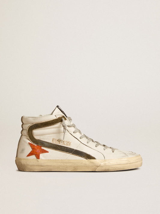 Men's nappa leather Slide with orange croc-print star and green suede flash - Golden Goose Men