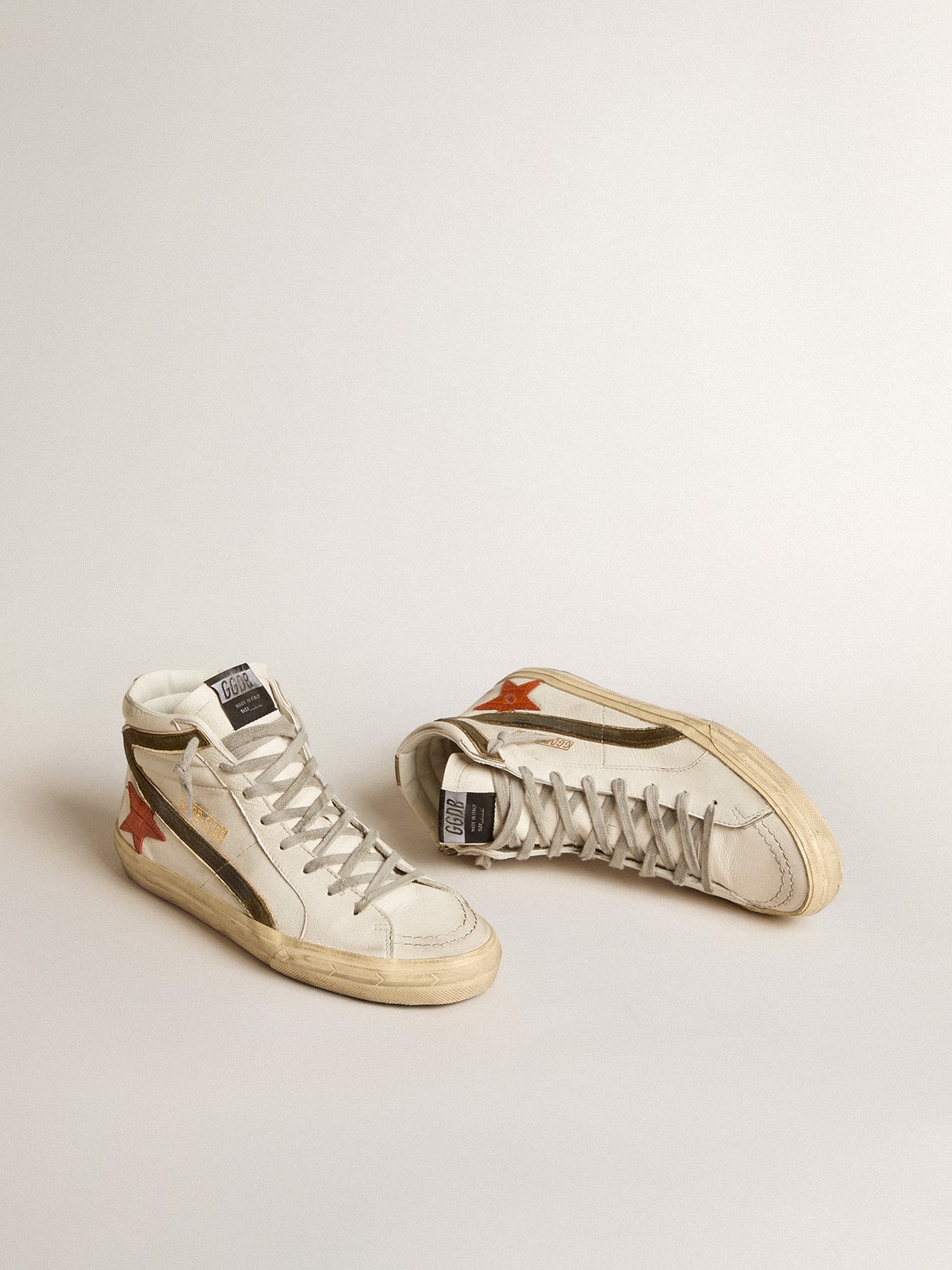 Men's nappa leather Slide with orange croc-print star and green suede flash - Golden Goose Men