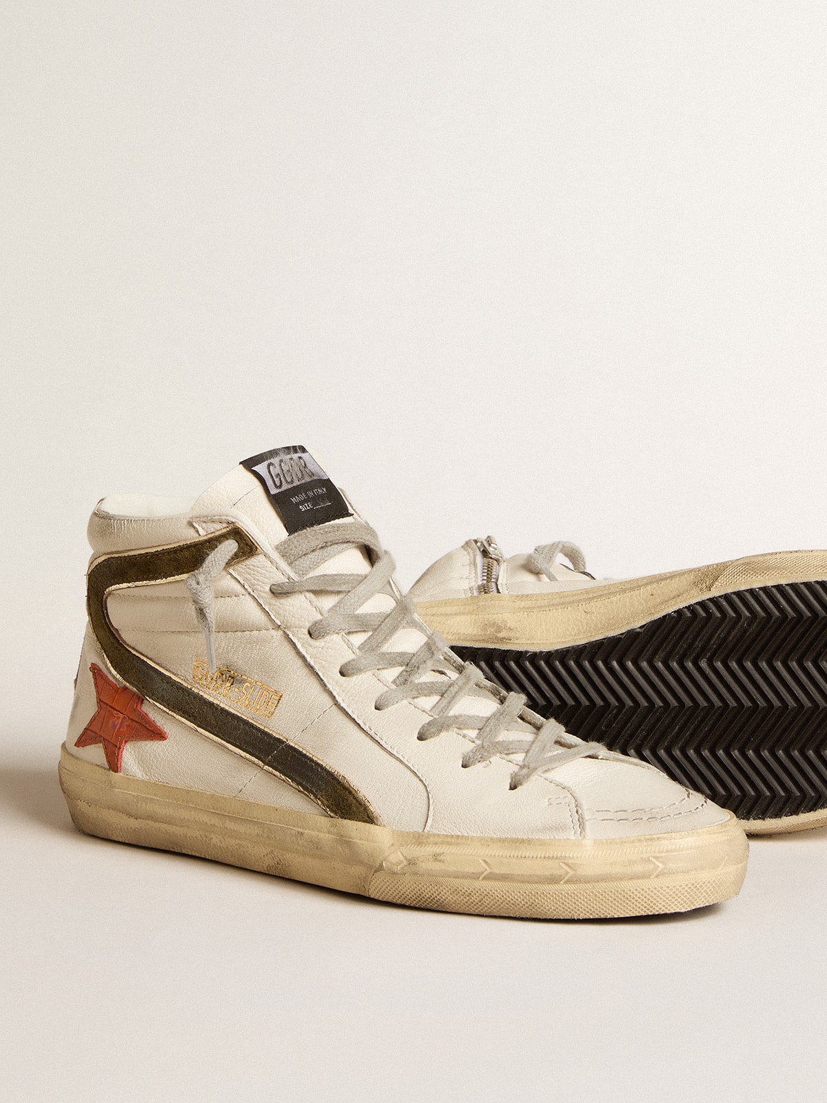 Men's nappa leather Slide with orange croc-print star and green suede flash - Golden Goose Men