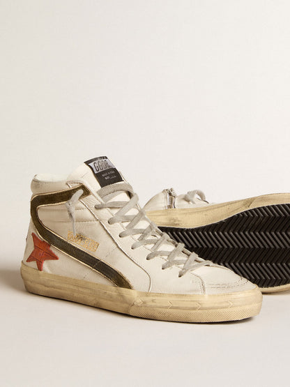 Men's nappa leather Slide with orange croc-print star and green suede flash - Golden Goose Men