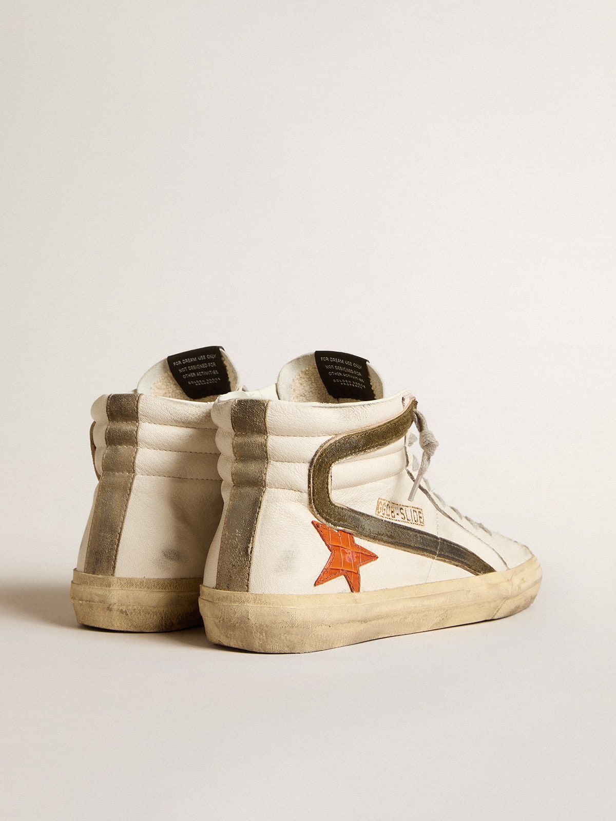 Men's nappa leather Slide with orange croc-print star and green suede flash - Golden Goose Men