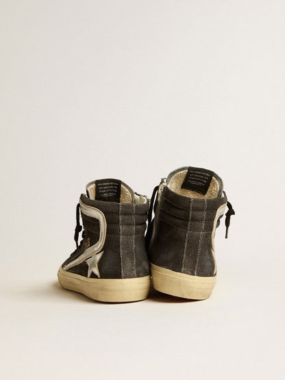 Slide in black suede with silver metallic leather star and flash - Golden Goose Men