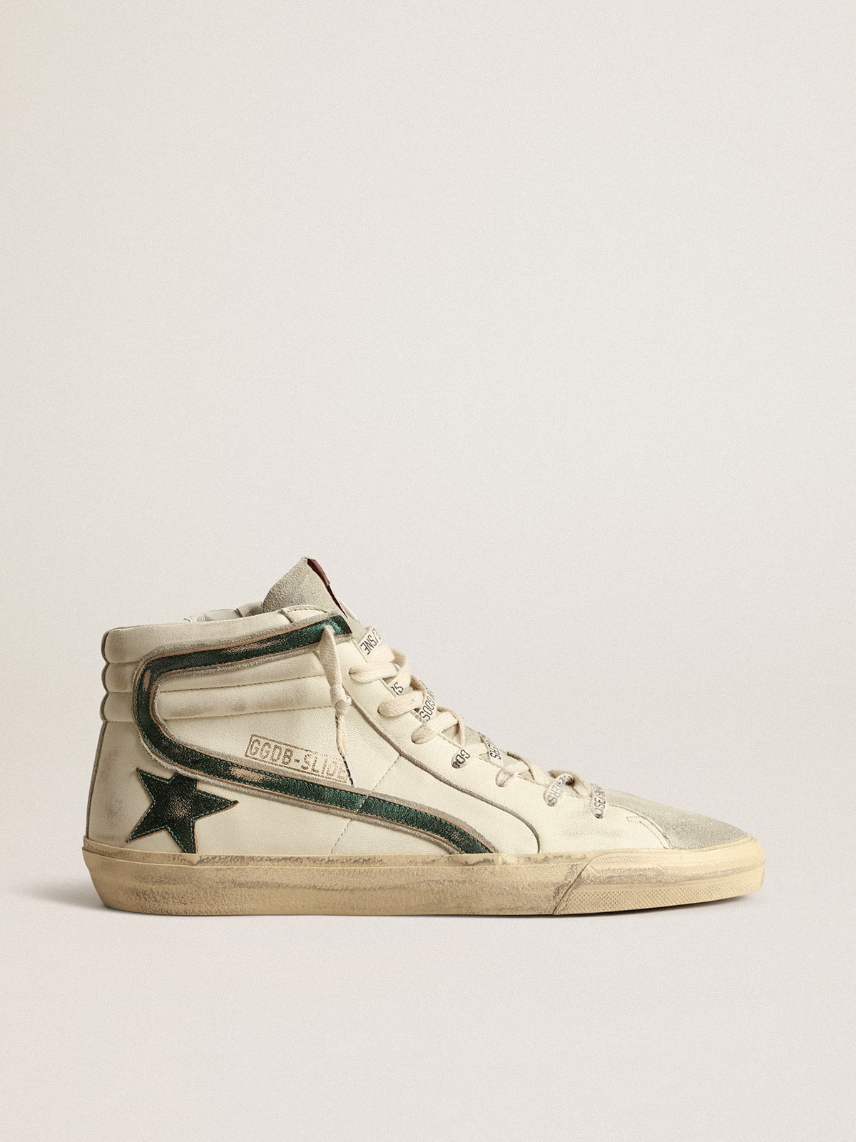 Slide in beige nappa with green laminated leather star and flash - Golden Goose Men