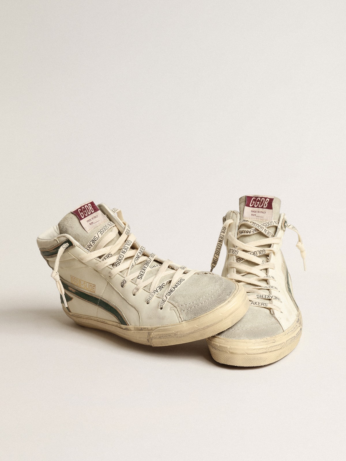 Slide in beige nappa with green laminated leather star and flash - Golden Goose Men