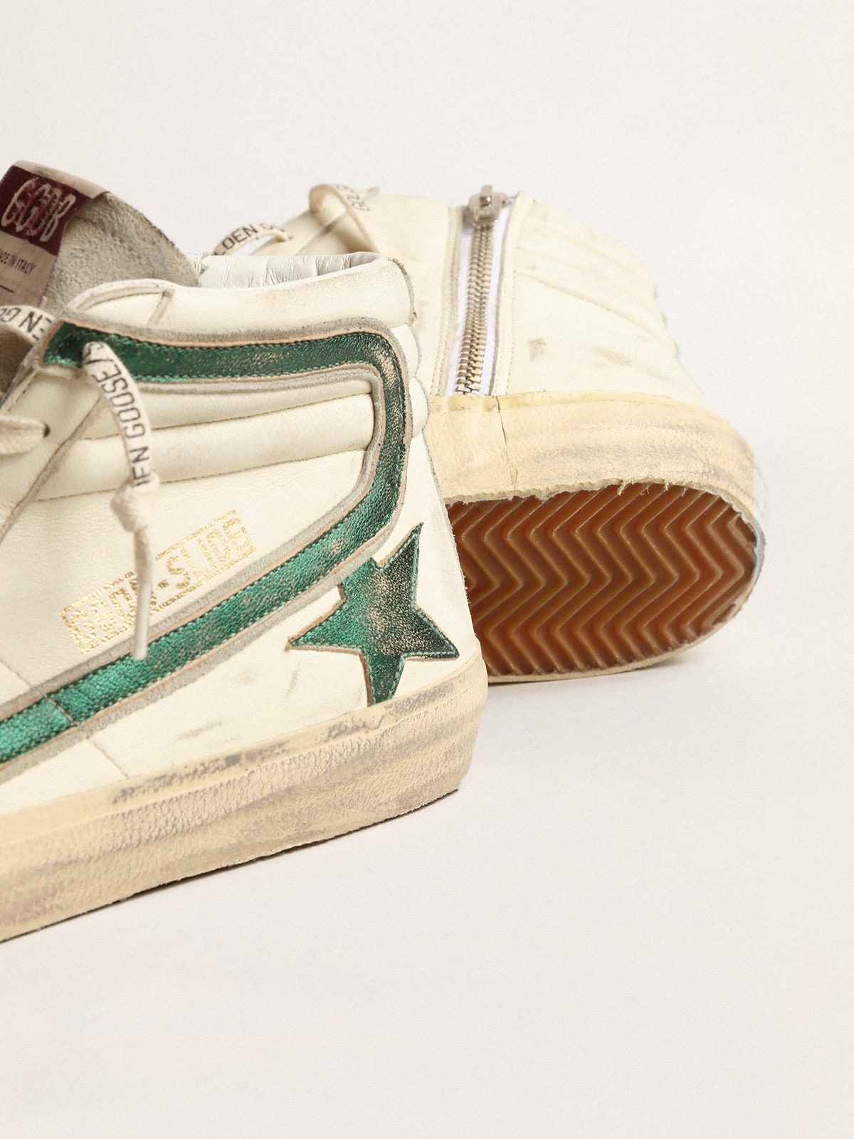 Slide in beige nappa with green laminated leather star and flash - Golden Goose Men