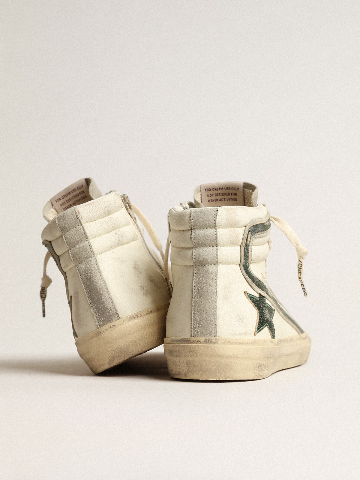 Slide in beige nappa with green laminated leather star and flash - Golden Goose Men