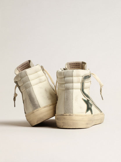 Slide in beige nappa with green laminated leather star and flash - Golden Goose Men