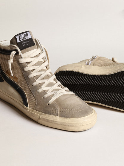 Slide in beige mesh and nylon with blue leather star and flash - Golden Goose Men