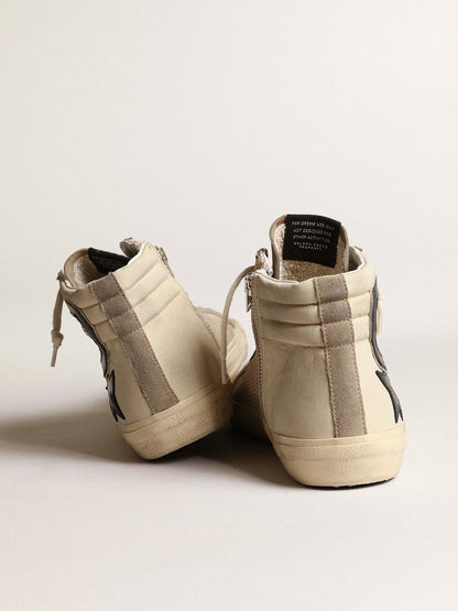 Slide in beige mesh and nylon with blue leather star and flash - Golden Goose Men