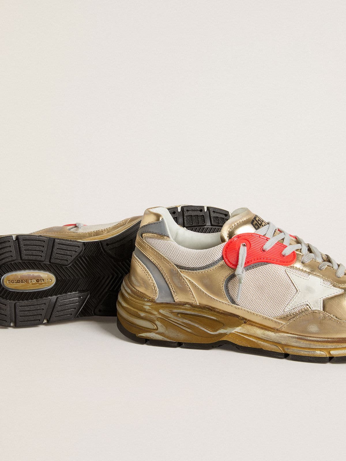 Men's Dad-Star in mesh and gold foiled leather with white leather star - Golden Goose Men