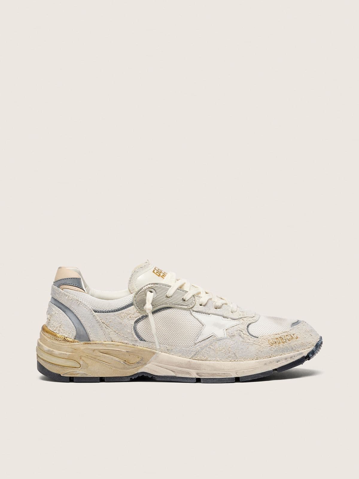 Men's Dad-Star in suede and mesh with white leather star and beige leather heel tab - Golden Goose Men