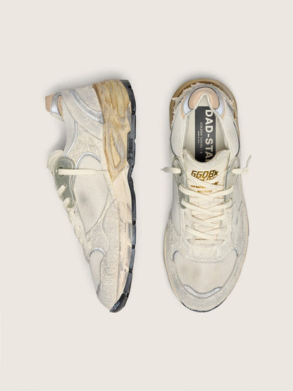 Men's Dad-Star in suede and mesh with white leather star and beige leather heel tab - Golden Goose Men
