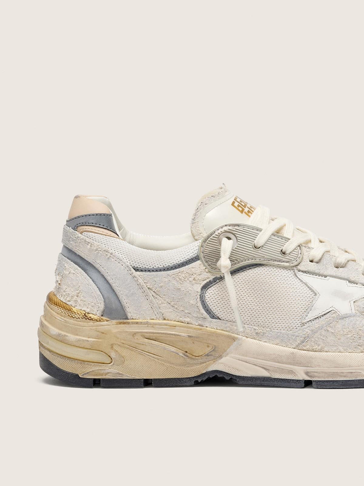 Men's Dad-Star in suede and mesh with white leather star and beige leather heel tab - Golden Goose Men