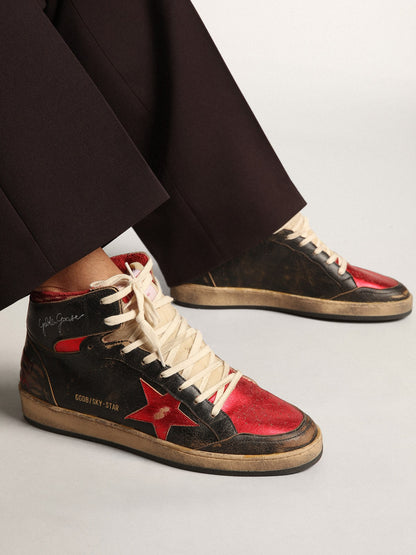 Men's Sky-Star in glossy black leather with red star - Golden Goose Men