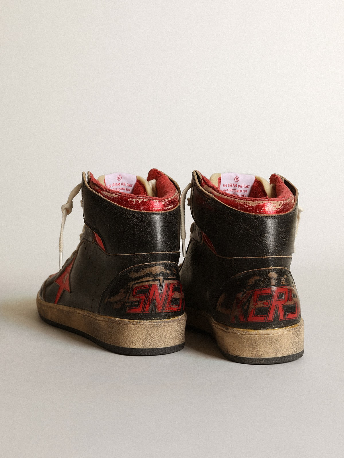 Men's Sky-Star in glossy black leather with red star - Golden Goose Men