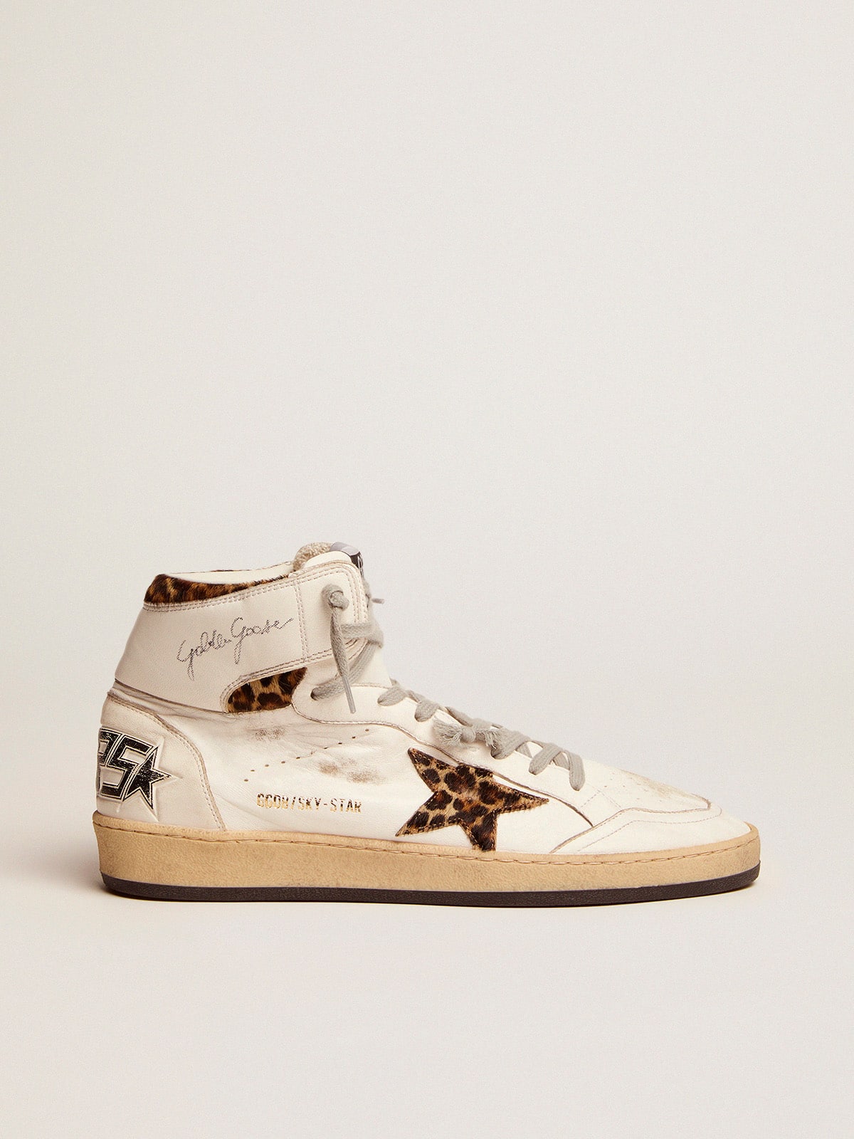 Sky-Star sneakers with signature on the ankle and leopard-print pony skin inserts - Golden Goose Men