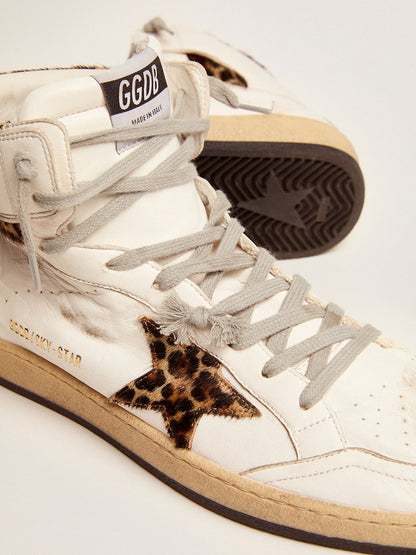 Sky-Star sneakers with signature on the ankle and leopard-print pony skin inserts - Golden Goose Men
