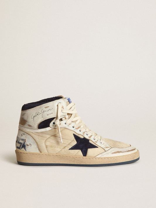 Men's Sky-Star in cream-colored nylon and leather with blue suede star - Golden Goose Men