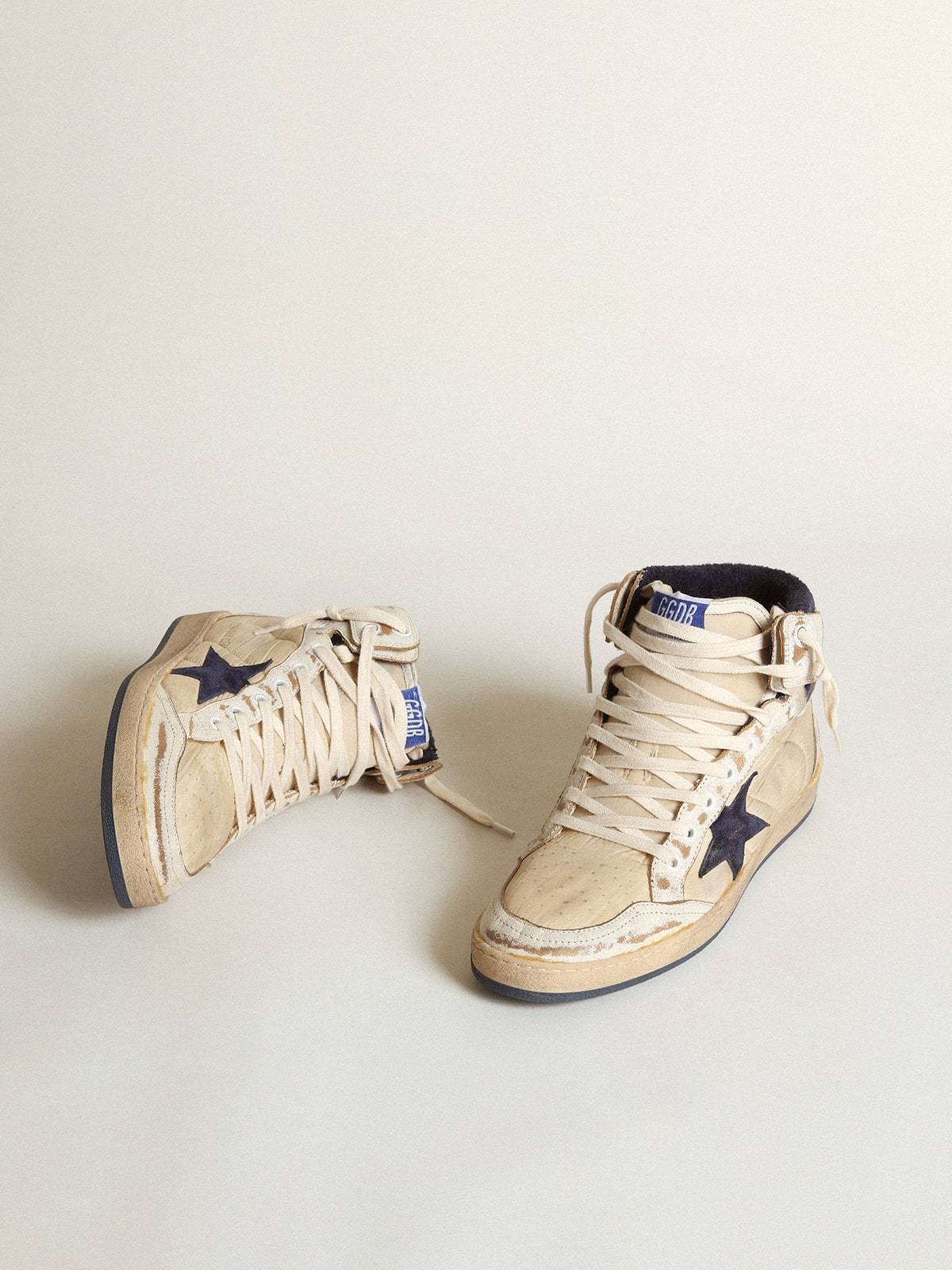 Men's Sky-Star in cream-colored nylon and leather with blue suede star - Golden Goose Men