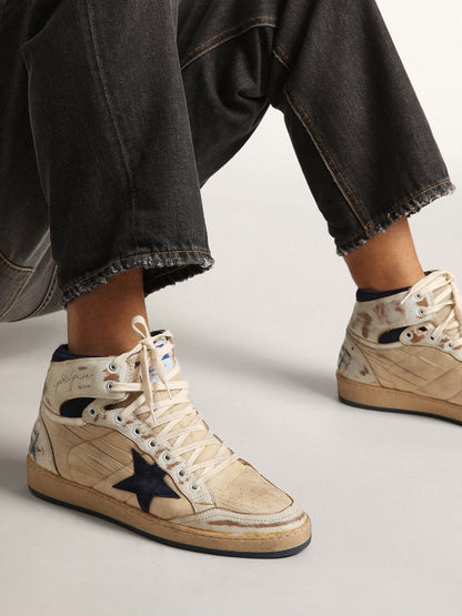 Men's Sky-Star in cream-colored nylon and leather with blue suede star - Golden Goose Men