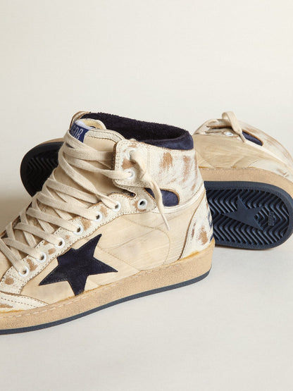 Men's Sky-Star in cream-colored nylon and leather with blue suede star - Golden Goose Men