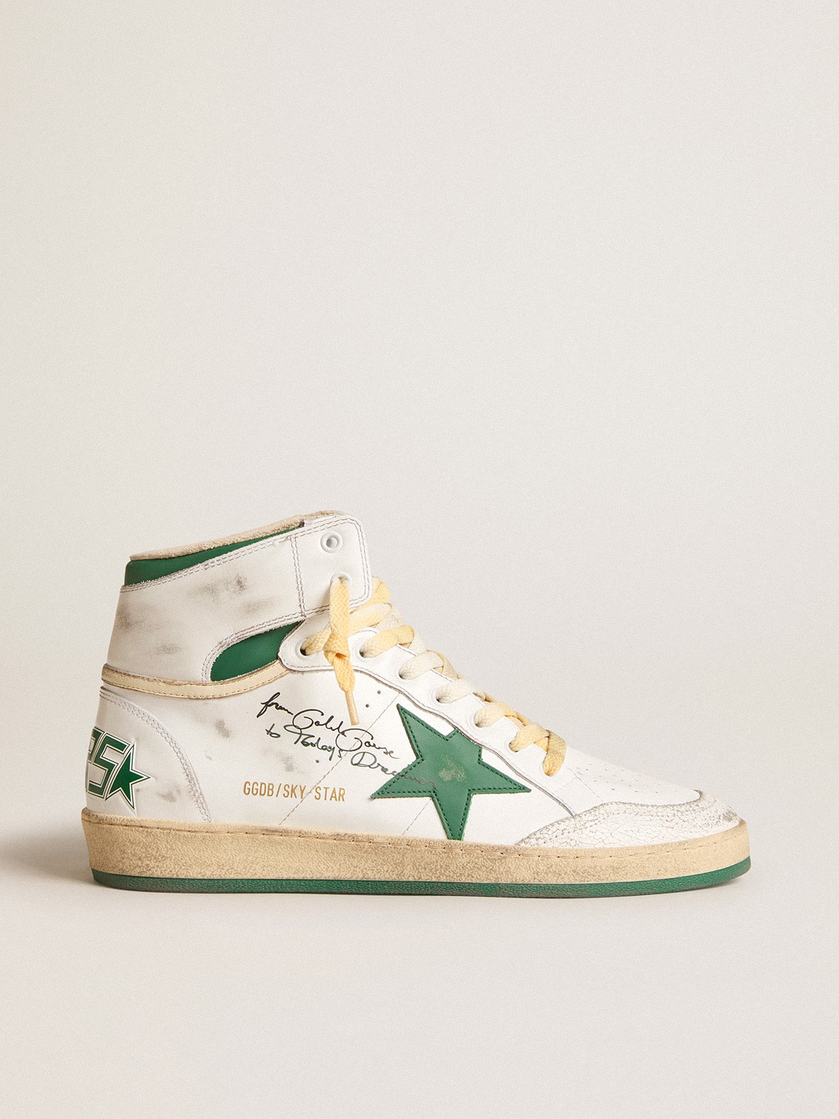 Sky-Star in white leather with green leather star - Golden Goose Men
