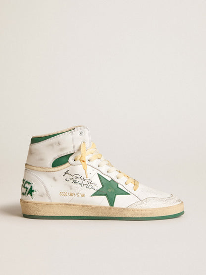 Sky-Star in white leather with green leather star - Golden Goose Men