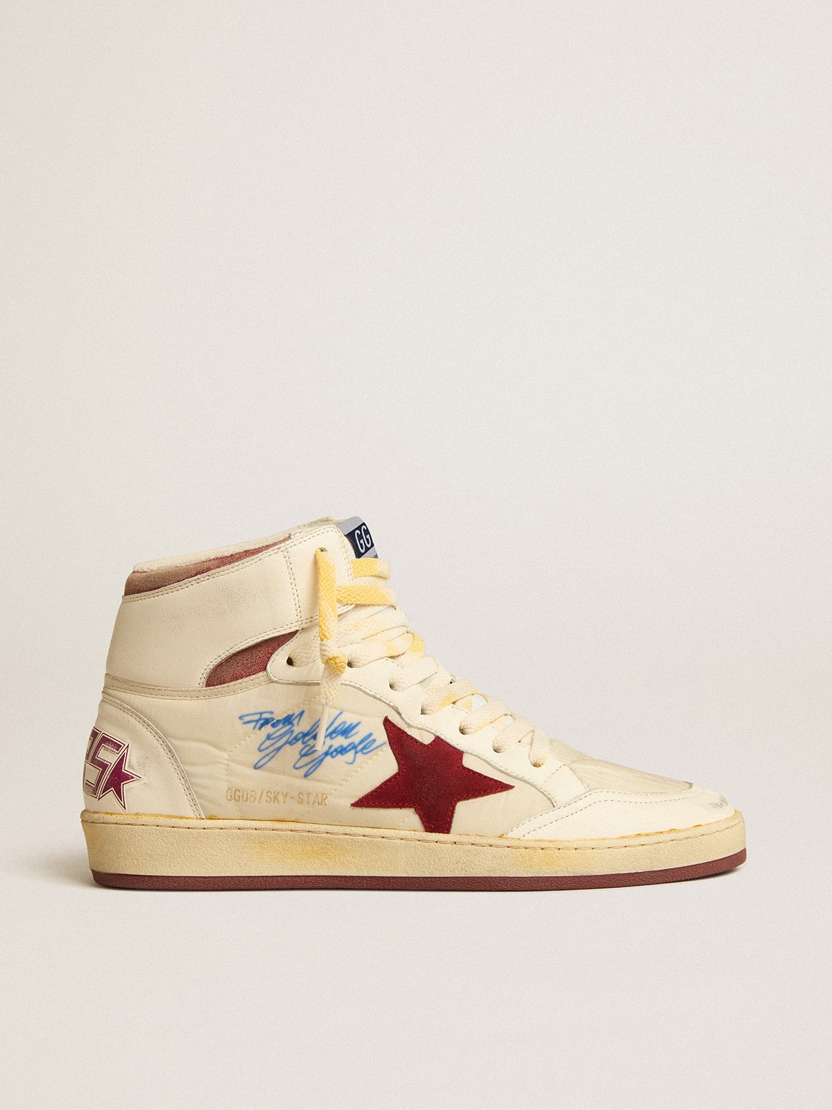 Sky-Star in beige nylon and nappa with pomegranate suede star - Golden Goose Men