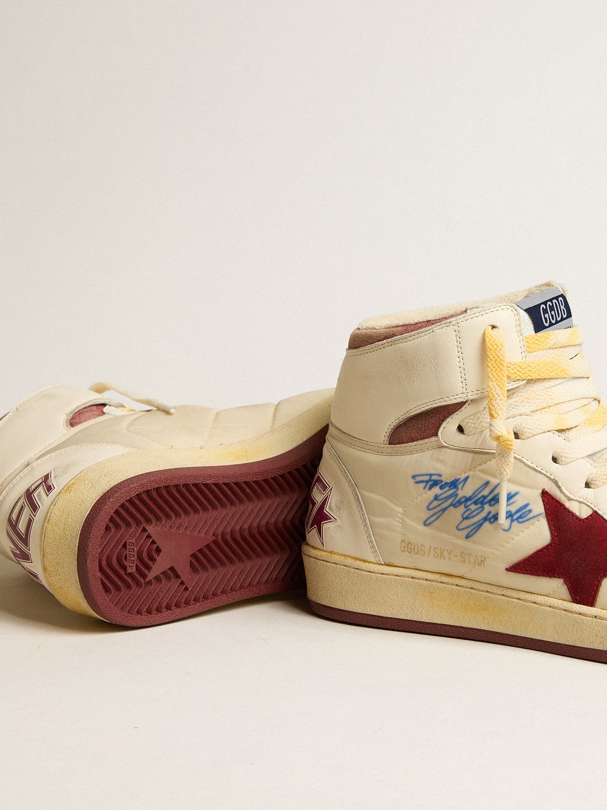 Sky-Star in beige nylon and nappa with pomegranate suede star - Golden Goose Men
