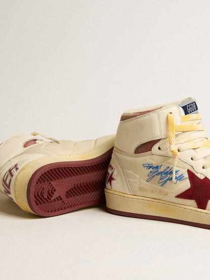 Sky-Star in beige nylon and nappa with pomegranate suede star - Golden Goose Men