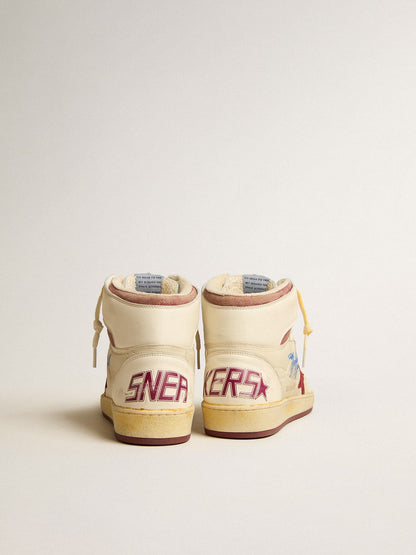 Sky-Star in beige nylon and nappa with pomegranate suede star - Golden Goose Men